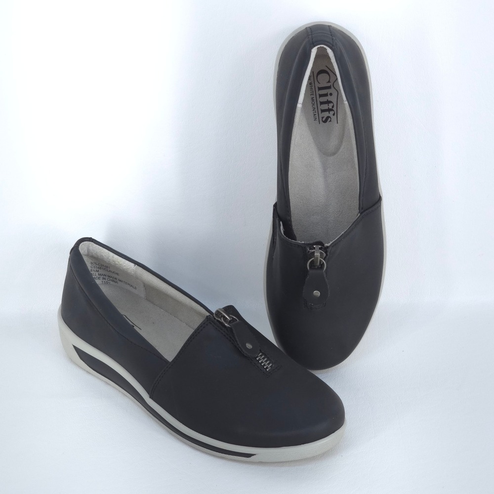 White Mountain Cliffs Claudie Sneaker Flats Women's 6.5 M Black Slip On Comfort